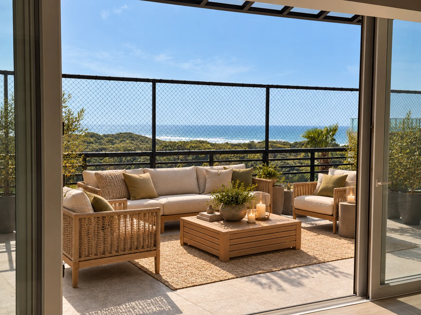 Terraço mobiliado com vista pro mar, sem nada na frente